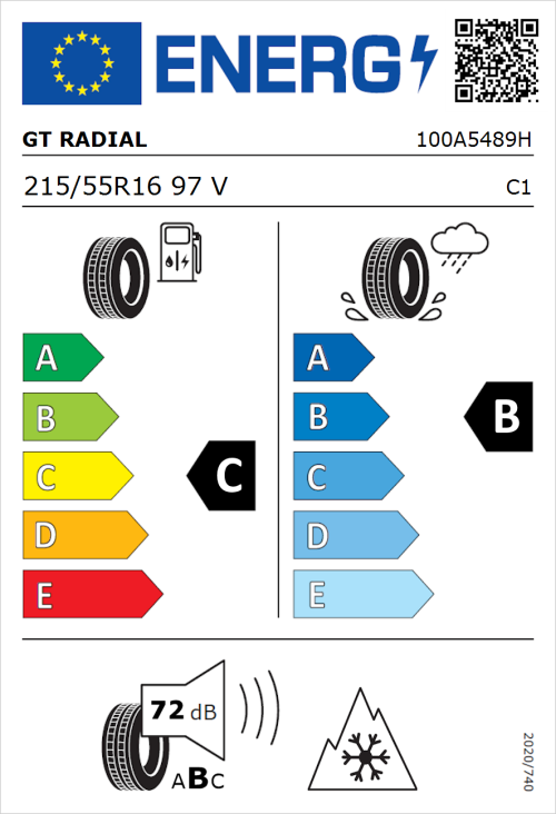 Tyre Label for GT Radial 4Seasons 215/55R16 97V