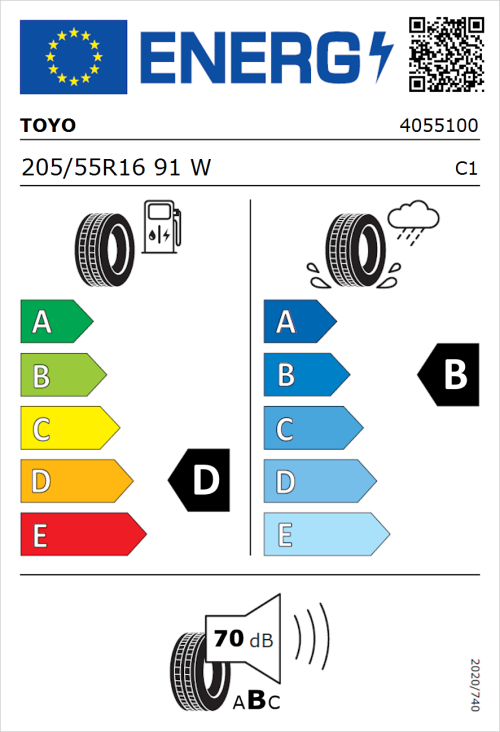 Tyre Label for Toyo Proxes TR1 205/55R16 91W