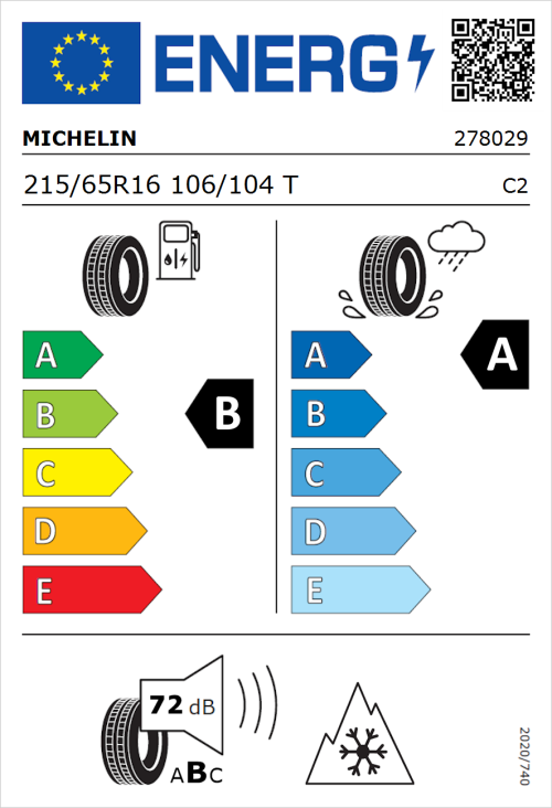 Tyre Label for Michelin Agilis 3 215/65R16 106/104T