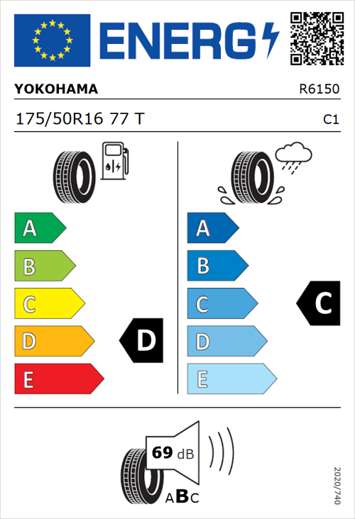 Tyre Label for Yokohama AS01 175/50R16 77T
