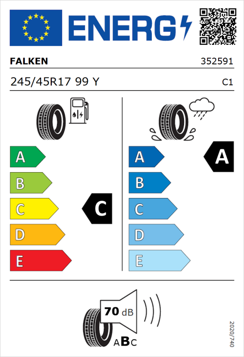 Tyre Label for Falken Azenis FK520 245/45R17 99Y