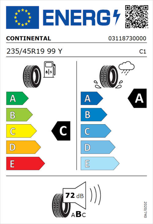 Tyre Label for Continental SportContact 6 235/45R19 99Y