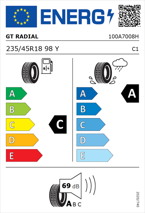 Tyre Label for GT Radial SportActive 2 235/45R18 98Y