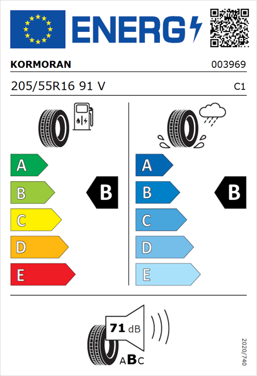 Tyre Label for Kormoran Summer 3 205/55R16 91V