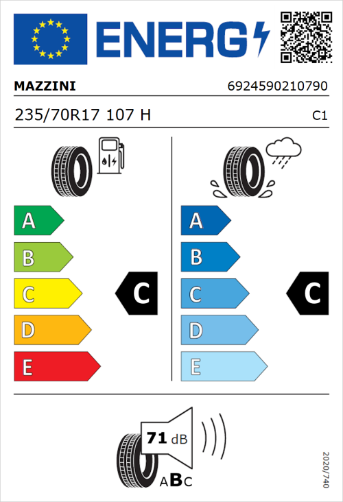 Tyre Label for Mazzini Ecosaver 235/70R17 107H