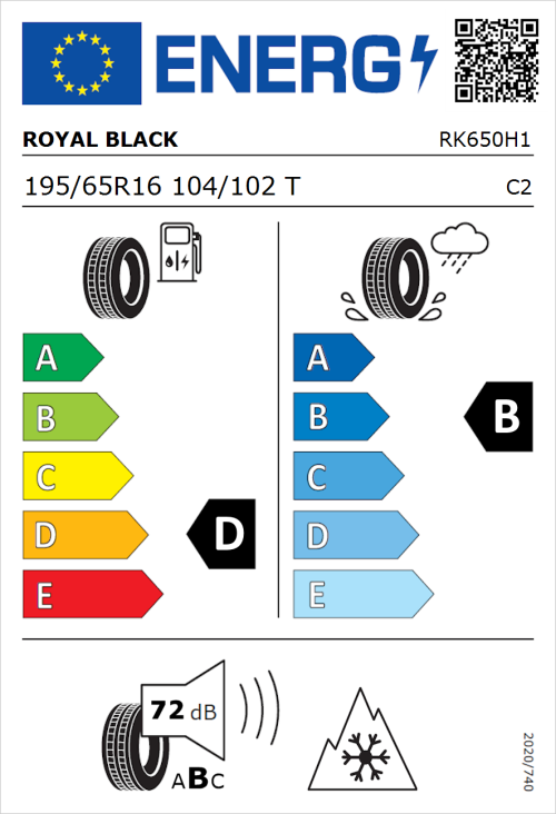 Tyre Label for Royal Black Commercial 195/65R16 104/102T