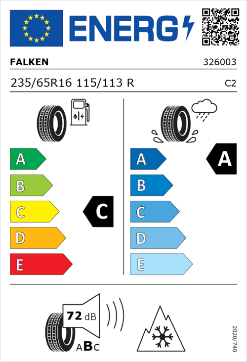Tyre Label for Falken Eurowinter VAN01 235/65R16 115/113R